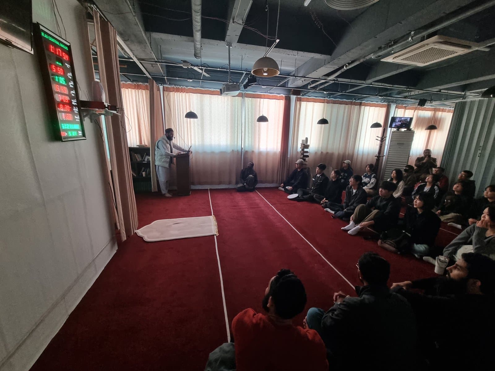 Local Korean students and visitors listening to a talk at Jeju Central Masjid
