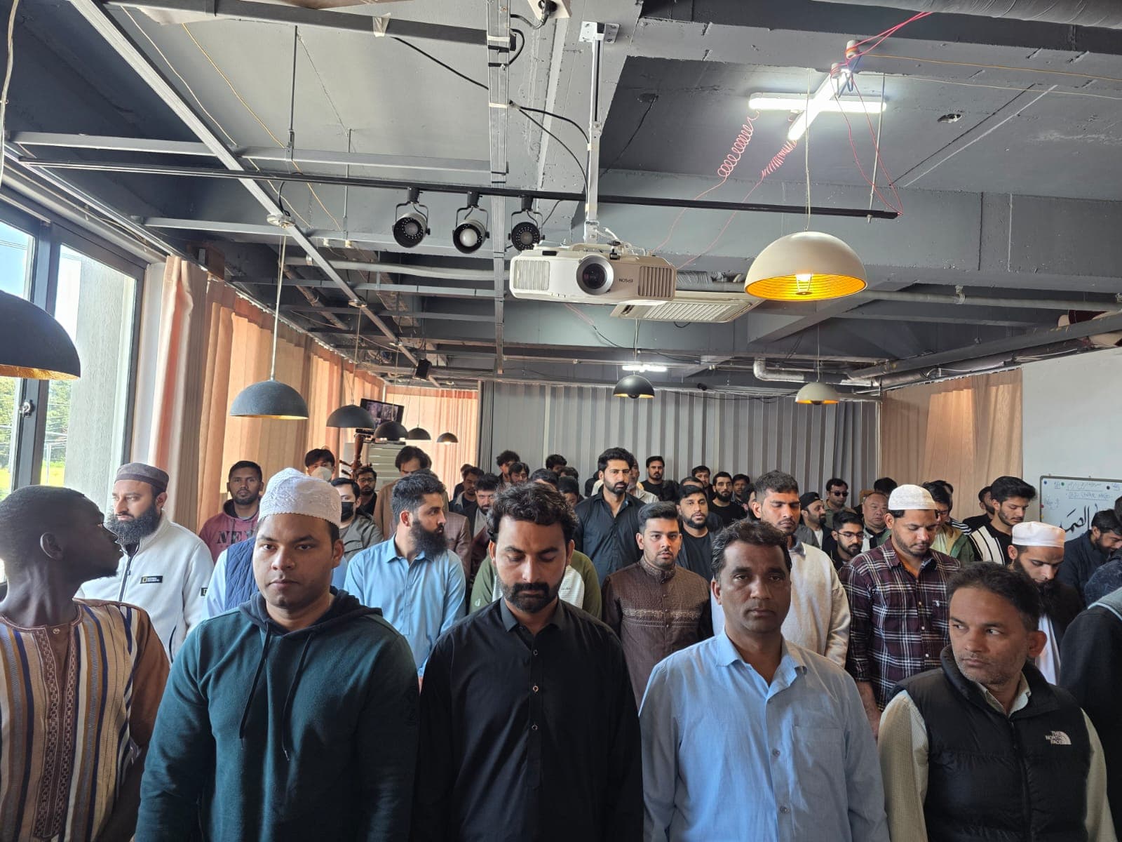 Congregation praying together at Jeju Central Masjid